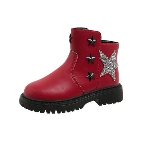 Zapatos de invierno para niños, resistentes al agua, 32 zapatos de niña, a la moda, color sólido, botines cortos, no deslizantes, transpirables, botas de invierno para niños, 32 impermeables, rojo, 26