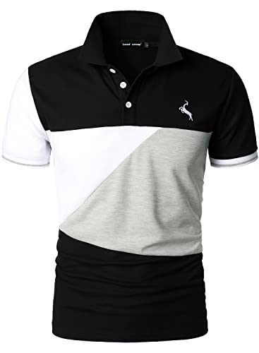 HOOD CREW Man’s Fashion Polo Shirts Short Sleeves Collared T Shirt Color Block Sports Golf Polos