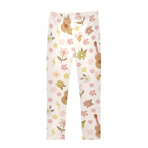 Guitar Flowers Girls Leggings,Workout Leggings for Girls Toddler Athletic Leggings Size for 3-10T