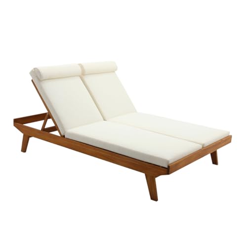 Miliboo Bain de Soleil Double avec dossiers Multipositions Beige et Bois Massif L127 cm Caracas