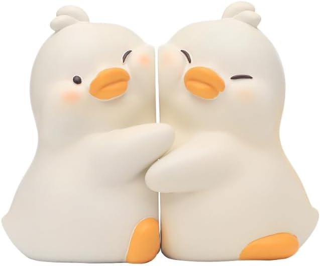 Auch Cute Hug Ducks Decorative Bookends, Unique Decorative Bookend to Hold Books Creative Resin Book Holder Stopper for Home Office Desk Bookshelf Decoration (Ducks)