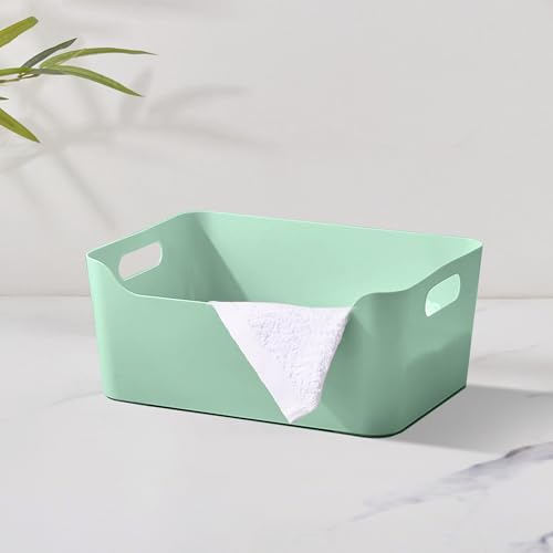 Image of KOLORR Jolly Plastic Small Baskets with Handle for Storage Box| Multipurpose Light Weight Plastic Baskets organiser for Make-up Stationary Cosmetics Kitchen Livingroom Bathroom | Pack of 2 - Mint