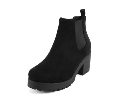 Image of Soda Top Shoes Jaber Ankle Boot W Lug Sole Elastic Gore and Chunky Heel