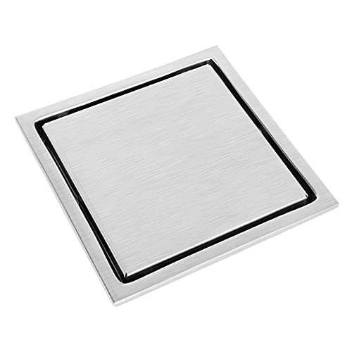 LIVTE 6 Inch 304 Stainless Steel Square Shower Floor Drain with Tile Insert Grate Removable Cover, Invisible Flat Cover Hair Strainer, S-1