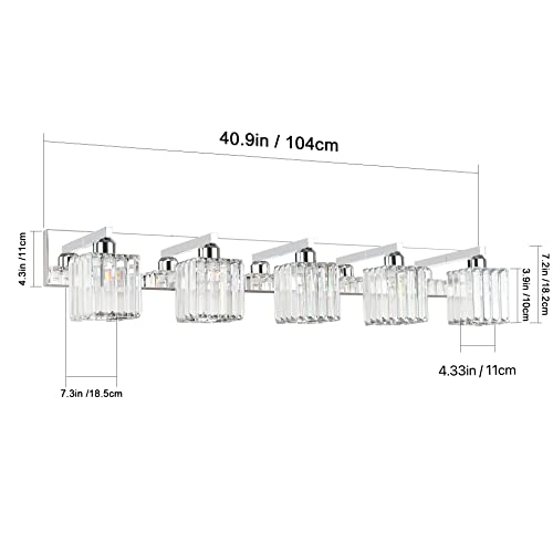 Image of Aipsun Bathroom Light Fixtures Modern Vanity Light for Bathroom Crystal Chrome Vanity Light 5 Light (Exclude Bulb)