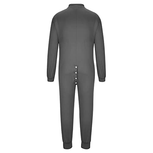 Cambkatl Mens Sexy Flap Butt Onesie One Piece Jumpsuit Pajamas V Neck Long Sleeve Henley Sleepshirt Rompers Novelty Pjs4