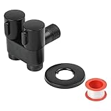 Válvula de ángulo de doble salida G1/2 controlador de agua para inodoro montado en la pared, llave de paso de aleación de doble interruptor para flujo simultáneo, fontanería de baño (negro)