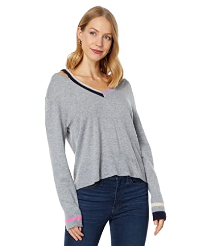 Monrow Women's Ht1312-Wool Cash V-Neck Sweater W/Cut Out, Dark Heather #TOP8