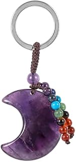 KYEYGWO Crystal Moon Keychain for Women, 7 Chakra Beads Tassel Keyring Decor, Handmade Lucky Lanyard Pendant Keychain