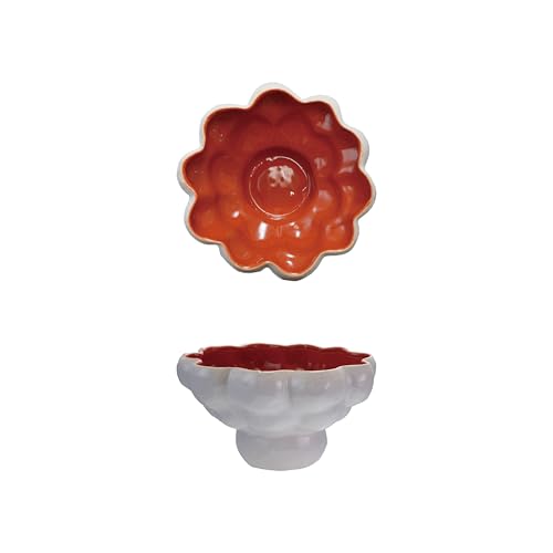 Bloomingville Decorative Stoneware Footed Bowl, Cream and Terra-cotta Color