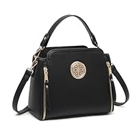 Miss Lulu Handbags for Women Cross Body Bag Girls Fashion Shoulder Bag PU Leather Top Handle (Black)