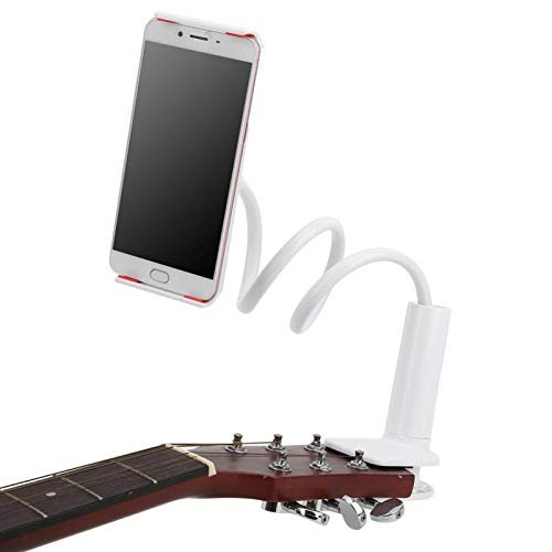 Guitar Phone Holder Clip Universal Plastic Metal Musical Instrument Accessories 80mm With Screw Lock and Non-slip Pad White Black (optional) (white)
