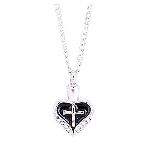 ManxiVoo Ashes Memorial Love Shaped Pendant Urn Necklace Cinerary Casket Cremation Pendant (Black)