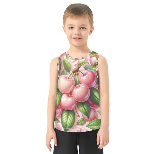 susiyo Beautiful Pink Cherry Fruits Leaves Boys Sleeveless Tank Top Girls Athletic T Shirt2