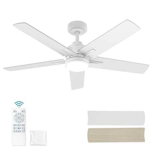 EasyNice 52 Inch White Ceiling Fan with Light and Remote Control