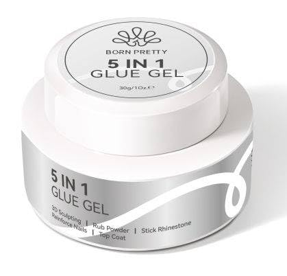 BORN PRETTY 5-in-1 Nail Glue Gel Multifunctional Clear Nail Gel for 3D Sculpting Chrome Powder Nail Glue for Rhinestones Top Coat Reinforcing Nail Gels Soak Off U V LED Gels in a Bottle