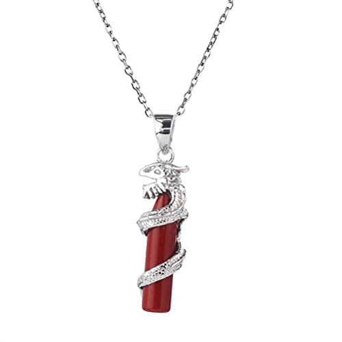 Pendentif Agate Rouge et Dragon en Argent 925, Un Bijou Punk de Haute Qualité Pour Femme