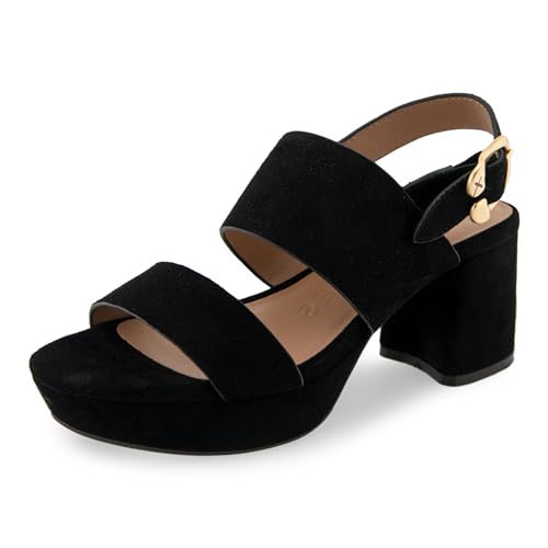 AEROSOLES Women's Camera Platform Heeled Sandal, Black Suede, 8.5 Wide