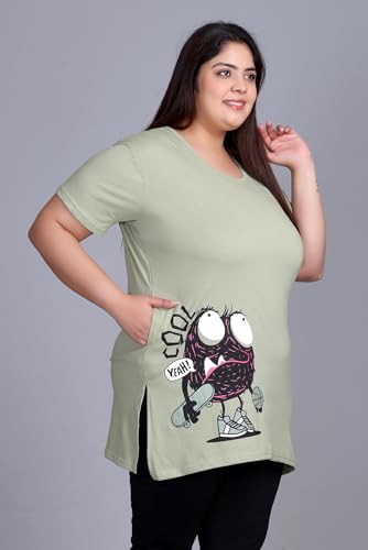 Image of In Love Women's Plus Size Longline T-Shirt with Side Pocket, 3 /4 Sleeve, Crew Neck