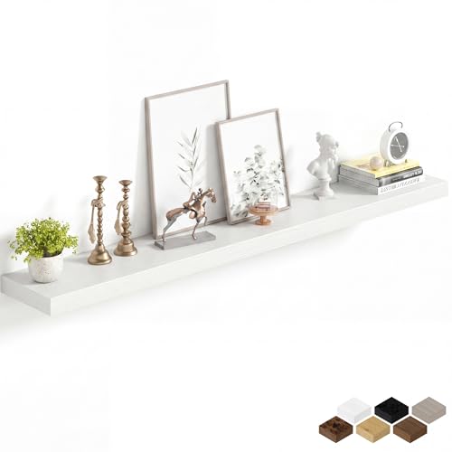 Image of Fun Memories 55Inch Long Floating Shelves, 8 Inch Deep Shelves for Bedroom|Living Room, Wall Mounted Wood Hanging Shelf with Invisible Brackets for Fireplace Mantel Home Storage Decor, White - 1 Pack