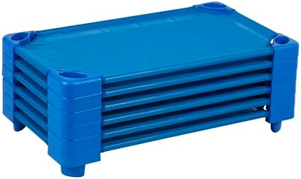 ECR4Kids Toddler Naptime Cot, Stackable Daycare Sleeping Cot for Kids, 40" L x 23" W, Ready-to-Assemble, Blue (Set of 6)