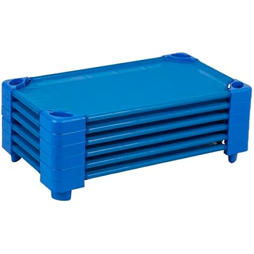 ECR4Kids Stackable Kiddie Cot, Ready-To-Assemble, Toddler Size, Classroom Furniture, Blue, 6-Pack