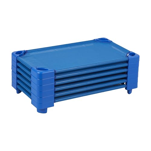 ECR4Kids Stackable Kiddie Cot, Ready-To-Assemble, Toddler Size, Classroom Furniture, Blue, 6-Pack