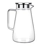 52 Ounces Borosilicate Glass Pitcher with Handle - Heat Resistant Water Carafe with Stainless Steel Lid - Large Beverage Pitcher for Homemade Juice and Iced Tea