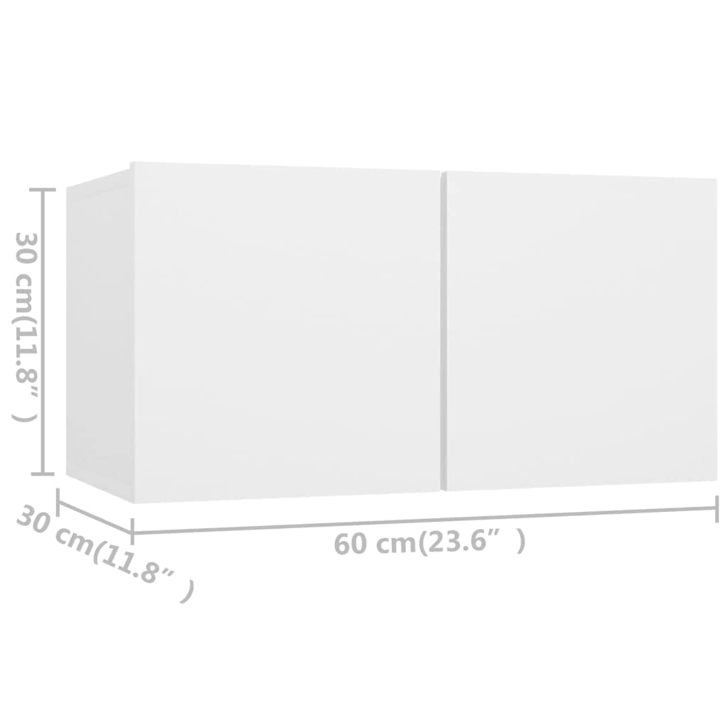 4-TLG. TV-Schrank-Set Weiß Holzwerkstoff, Hängend, Modernes Media-Center für Wohnzimmer, Schlafzimmer, Viel Stauraum, 30x30x60 cm