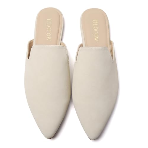 Image of Tilocow Women's Pointed Toe Flat Mules Backless Slip On Loafers