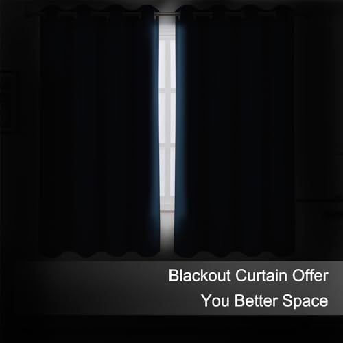 Image of LEMOMO Blackout Curtains 66 x 72 Inch Long Navy Blue Curtains Set of 2 Panels Room Darkening Curtains for Bedroom and Living Room