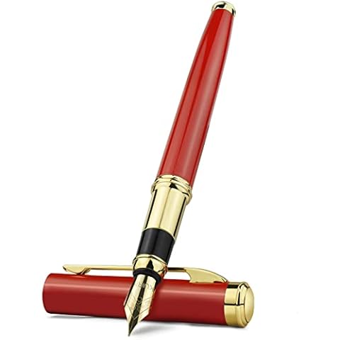 STONEGO Metal Ink Pens with Ink Refill Converter Sleek Lacquer Housing Calligraphy Writing Drawing Journal Executive Business Channewer Gift for Men Women,School,Office,0.5mm Fine Nib (Red) Cover