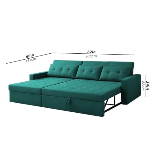 Image of Emilio 4 Seater LHS L - Shape Pull-Out Sofa Cum Bed Sofa for Living Room (Pine Fabric Color) Premium Fabric Sofa Set for Living Room Sofa Cum Bed