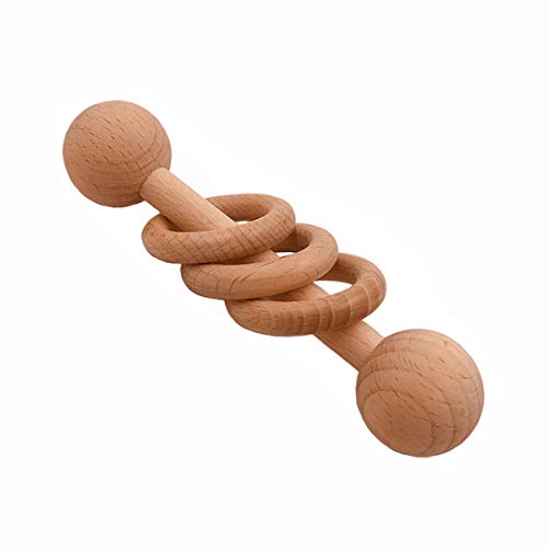 Image of Arakierst 1pcs Beech Wooden Ring Rattle Teether Chew Wood Beads Rattling Teething Gym Montessori Toys Wooden Educational Ring Rattle (Rattle 1pcs)