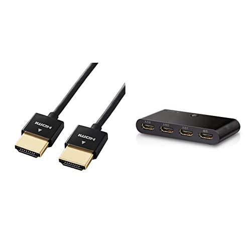 【HDMIケーブル切替器セット】エレコム HDMI ケーブル 2m 4K × 2K対応 スーパースリム ブラック DH-HD14SS20BK + HDMI切替器 自動切替機能 3入力1出力 DH-SW31BK/Eの商品画像（Amazon）