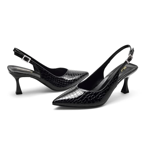 Image of Elisabet Tang Women's Kitten Heel Slingback Low Pumps 3 Inches Stiletto Pointed Closed Toe Elegant Dressy Bridal Wedding Party Shoes