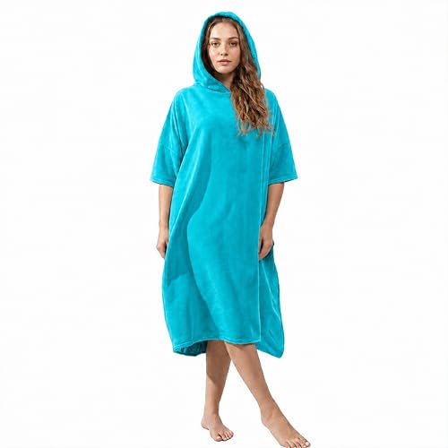 Olivia Rocco Womens Poncho Changing Robe for Swim Surf Beach Gym Towels Hooded Large Absorbent Quick Dry Microfibre Towel Robe Turquoise