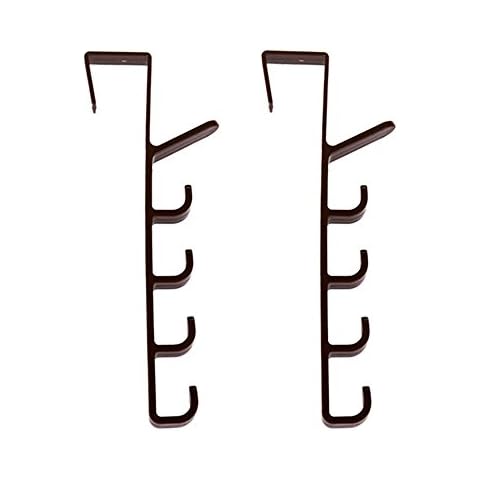 Booluee Over The Door Hooks Hanger Over The Door Towel Rack Door Coat Hanger Towel Hanger Rack 5 Hooks for Cloth Towel Scarf Hat Bag, Bathroom, Pack of 2 (Coffee) Cover