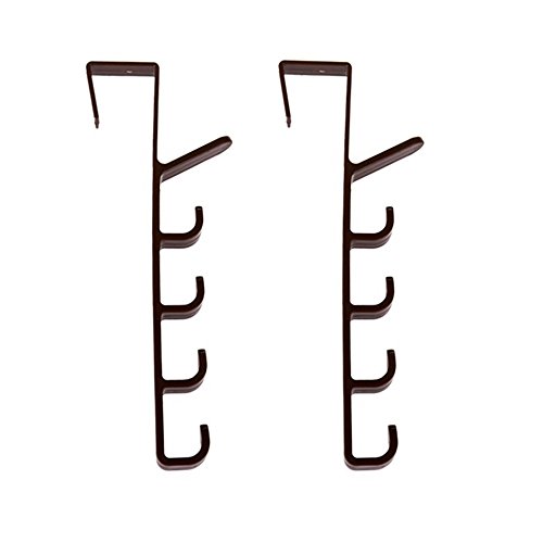 Booluee Over The Door Hooks Hanger Towel Rack With 5 Hooks for Cloth, Scarf, Hat, Bag - Bathroom Coat Hanger, Pack of 2 (Coffee)