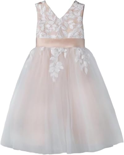 Flower Girl Dress for Wedding Tea Length Lace Applique Tulle Princess Kids Birthday Pageant Party Gown Bow-Knot2