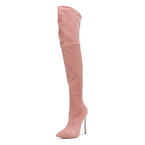 FSJ Women Sexy Thigh High Tall Boots Over The Knee Boots Pointed Toe High Stiletto Heels Faux Suede Stretch Party Club Ladies Fall Winter Shoes Size 4-15 US