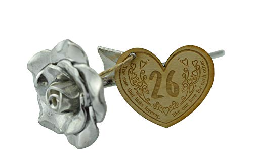 Rosa per il 26° anniversario con targhetta in legno – Regalo per anniversario di moglie o marito (rsetag26)