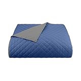 Martex Reversible Coverlet – Twin Bed Quilt – Lightweight Twin Size Bedding – Durable Quilts for Bed – Soft - Easy Care Bedding – Ceil Blue/Gray
