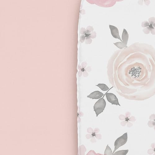 Image of Sweet Jojo Designs 2-Piece Baby Bassinet Sheets Set (Pink /Grey Boho Floral) for Girls, Infant Nursery, Newborn Room - Oval Rectangle Hourglass Mattress (Solid Color, Bohemian, Farmhouse, Chic, Flower)