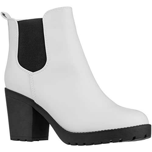 ILLUDE Women’s Ankle Boots Chelsea Bootie Chunky Block Heel Round Toe Boot