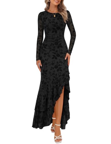 MEROKEETY Women's Fall Wedding Guest Cocktail Maxi Dresses, Black, L