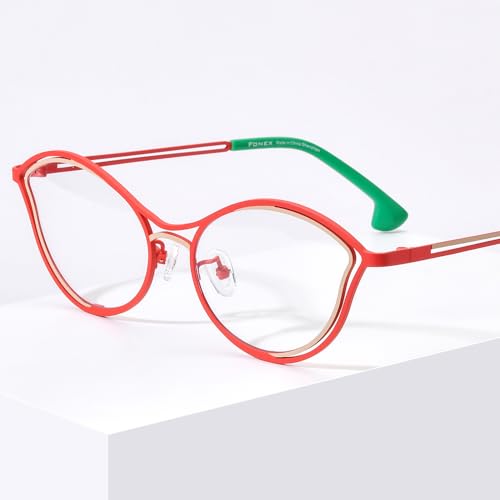 Image of FONEX Colorful Pure Titanium Glasses Frame Women Retro Round Eyeglasses