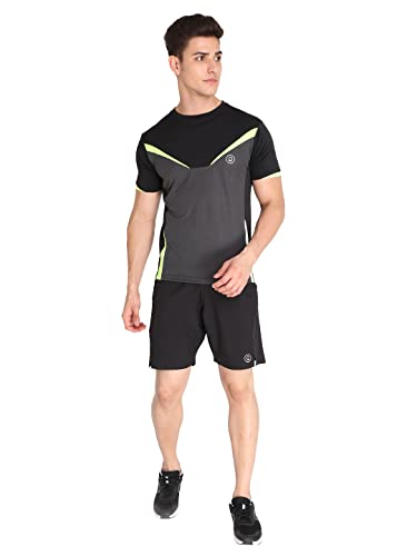 Image of CHKOKKO Men's Round Neck Gym T-Shirt Black Neon Dark Grey XXL