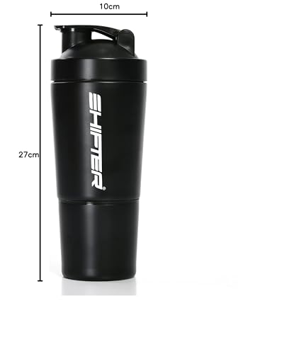 Image of SHIFTER Steel Shaker Bottles for Protein Shake, Gym Bottles for Men Protein Shaker Bottle for Gym Shaker Bottles for Gym Bottle Gym Water Bottle for Men Shaker Steel Shaker Bottle (BLACK-COMPARTMENT)