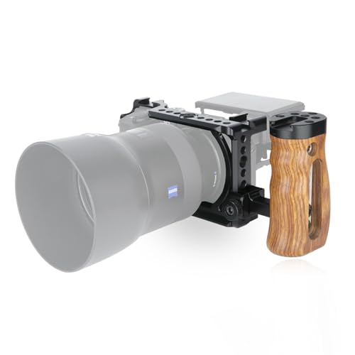 Image of NICEYRIG A6600 Cage Kit with Wooden Side Handle for Sony Alpha A6600 Mirrorless Camera, DSLR Videomaking Rig Stabilizer with Quick Release Plate for ARCA-Style
